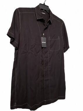 Murano  tall Men's Black Button-Down Shirt with Contrast Stitching large